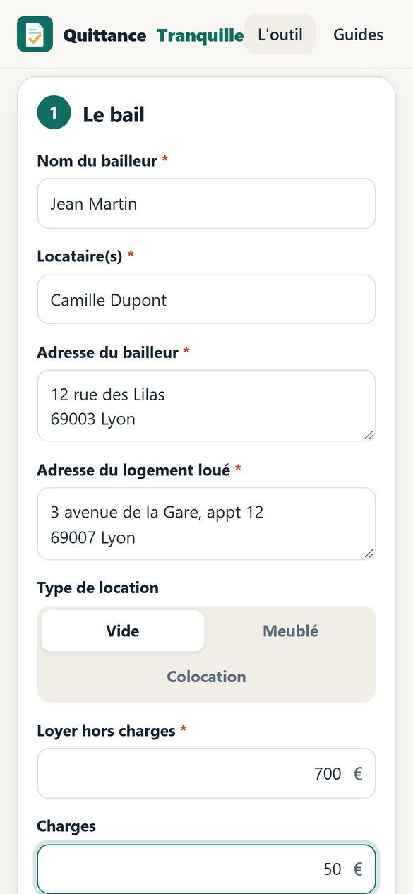 Formulaire du bail dans Quittance Tranquille